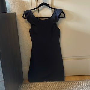 Navy Club Monaco dress with ruffle sleeve